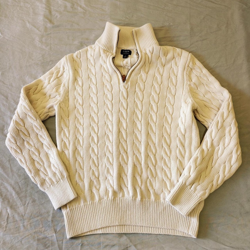 J.Crew Cream Cable Knit Quarter-Zip Pullover Sweater Women Small Chunky Cotton